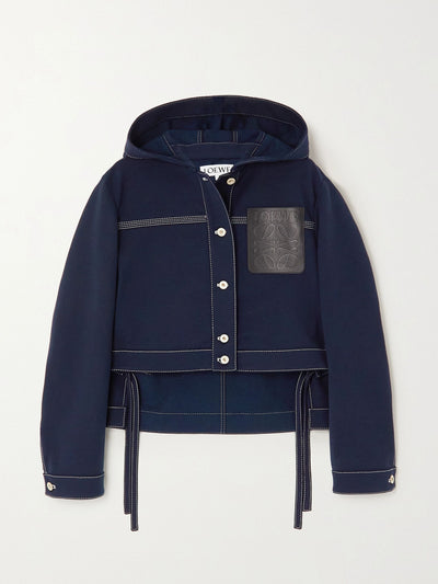 Loewe Hooded leather-trimmed cotton-blend twill jacket at Collagerie