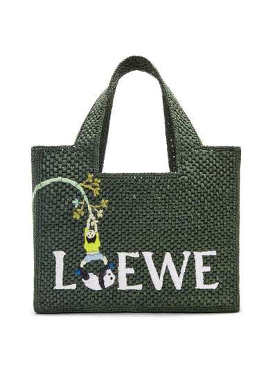 Loewe Panda small tote in raffia at Collagerie