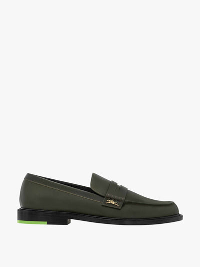 Longchamp AU khaki leather Sultan loafers at Collagerie