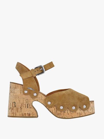 Longchamp La Cigale walnut leather sandals at Collagerie