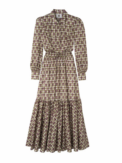 Longchamp Long dress in Artichoke Vichy print veil at Collagerie