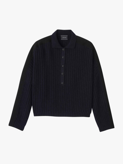 Longchamp Knitted polo collar jumper in navy at Collagerie