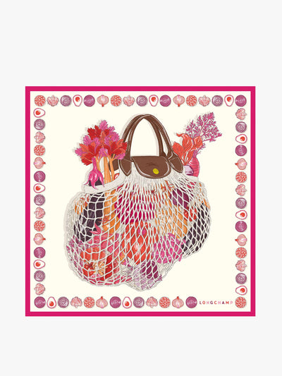 Longchamp The Gourmet Mesh Bag silk scarf 70 in pink at Collagerie