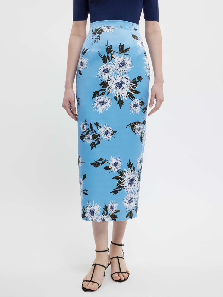 Lorelei skirt in blue dahlia floral print taffeta faille Skirts Emilia Wickstead    - Collagerie