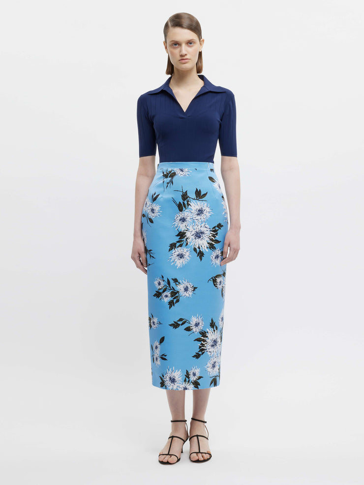 Lorelei skirt in blue dahlia floral print taffeta faille Skirts Emilia Wickstead    - Collagerie