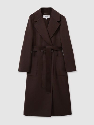 Reiss Lucia wool blend double breasted blindseam coat in chocolate at Collagerie