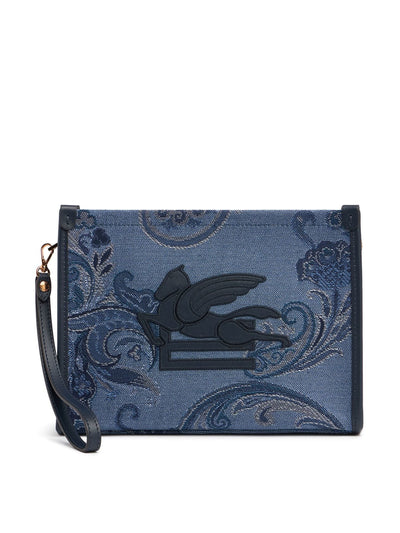 Etro Medium Fiore denim jacquard pouch at Collagerie