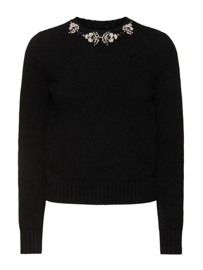 Giambattista Valli Embellished neck wool knit top at Collagerie