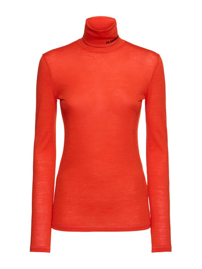 Jil Sander Logo wool-blend turtleneck top at Collagerie