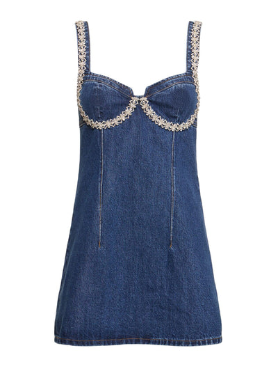 Self-Portrait Embellished cotton denim mini dress at Collagerie