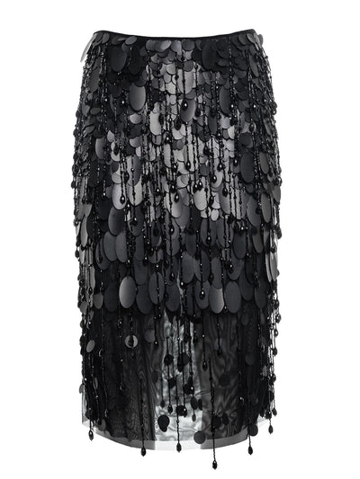 Des Phemmes Fringed & sequined midi skirt at Collagerie