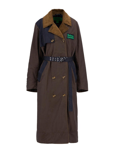 Barbour X Ganni Waxed logo trench coat at Collagerie