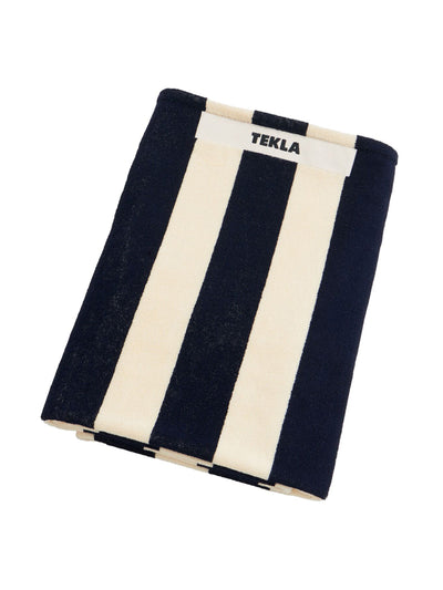 Tekla Navy striped beach towel at Collagerie