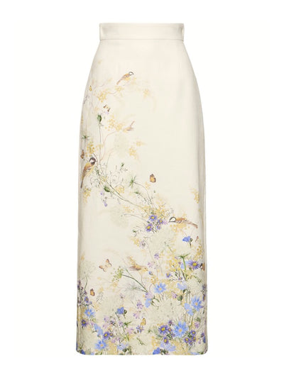 Zimmermann Harmony printed midi linen pencil skirt at Collagerie