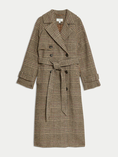 Marks & Spencer Checked longline trench coat with wool at Collagerie