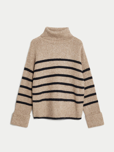 Marks & Spencer Recycled blend striped roll neck jumper at Collagerie