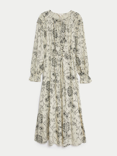 M&S Printed shirred tiered midi dress at Collagerie