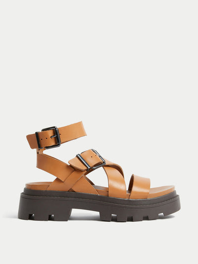 M&S Tan leather buckle ankle-strap sandals at Collagerie