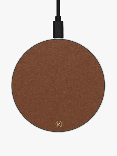 Macarooon Brown leather wireless charging pad at Collagerie