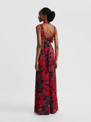 Maduri jumpsuit in black floral print on red viscose twill