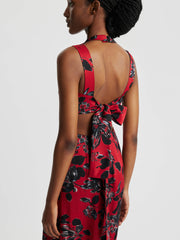 Maduri jumpsuit in black floral print on red viscose twill