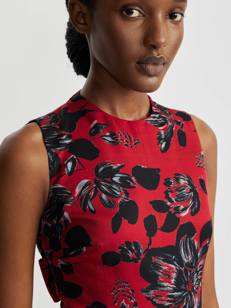 Maduri jumpsuit in black floral print on red viscose twill