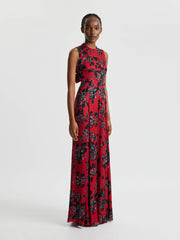 Maduri jumpsuit in black floral print on red viscose twill