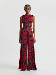 Maduri jumpsuit in black floral print on red viscose twill