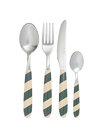 Popolo Green and ecru striped cutlery (set of 4) at Collagerie