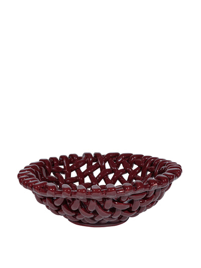 Maison Flâneur Large burgundy basketweave bowl at Collagerie