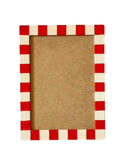 Maison Flâneur Painted wood picture frame, tomato & mayo skinny stripes at Collagerie