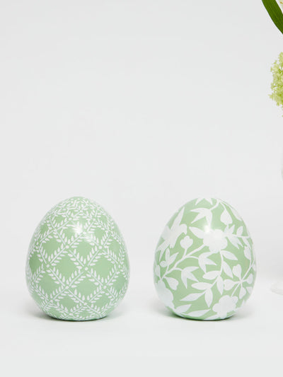 Maison Margaux Hand painted sage eggs (pair) at Collagerie