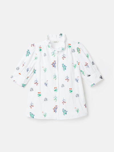 Joules Pure cotton embroidered frill neck blouse at Collagerie