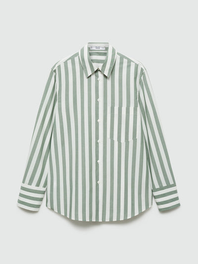 Mango 100% cotton striped shirt in green at Collagerie