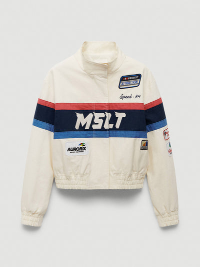 Mango Cotton racing jacket with patches at Collagerie