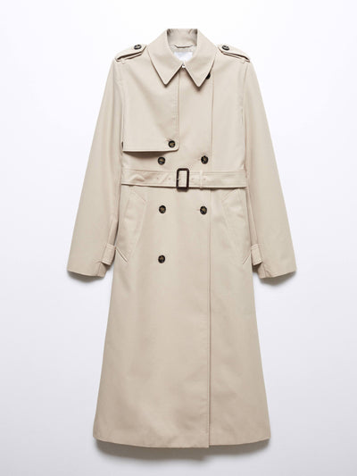 Mango Waterproof double breasted trench coat in Pastel Grey at Collagerie