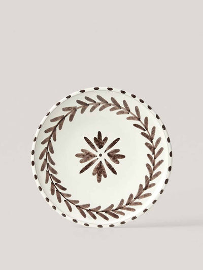 Mango White and brown ceramic dessert plate at Collagerie