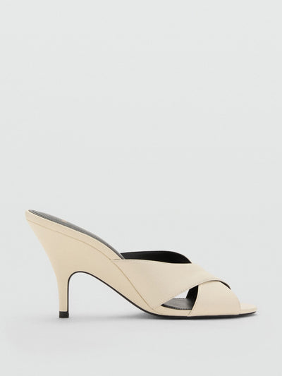Mango Leather heeled sandal with crossed straps at Collagerie