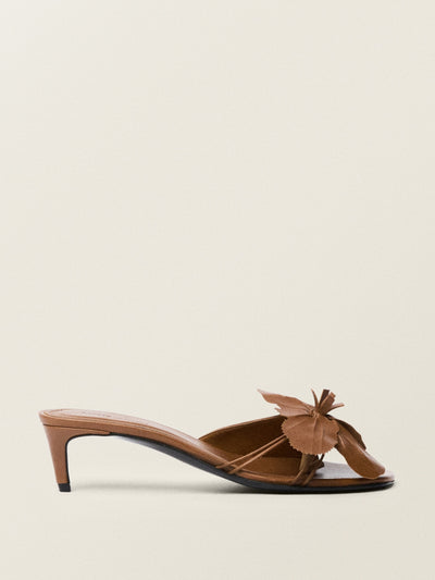 Mango Leather heeled sandals with flower detail at Collagerie