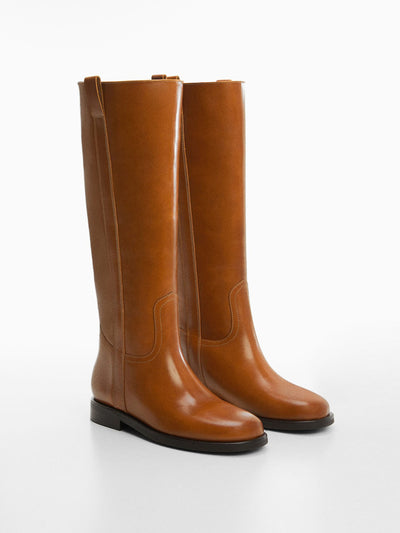 Mango Brown leather knee-high boots at Collagerie