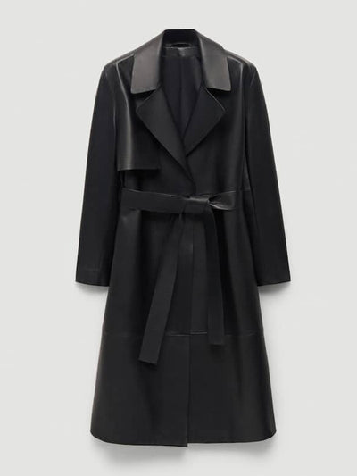 Mango Black leather trench coat at Collagerie