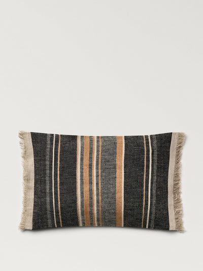 Mango Linen cushion cover with stripes and fringes at Collagerie