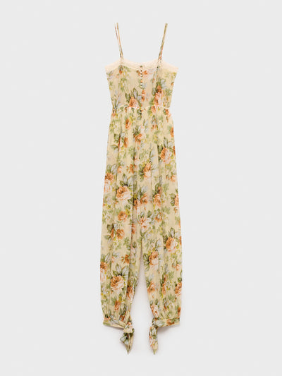 Mango Long floral jumpsuit with puffed hem at Collagerie