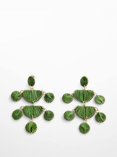 Mango Long raffia earrings in green at Collagerie