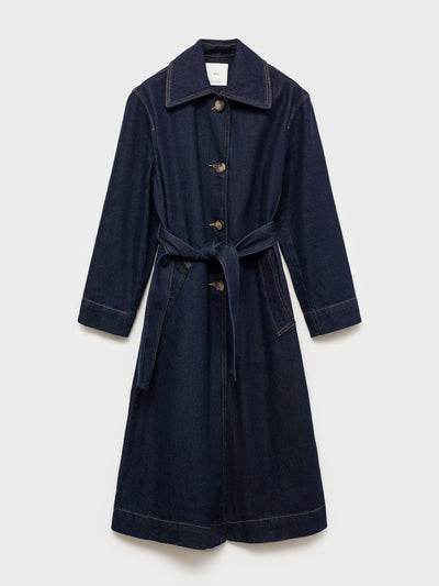 Mango Long rinse-wash denim trench coat at Collagerie