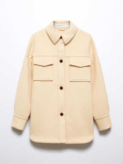 Mango Long wool overshirt in Pastel Yellow at Collagerie