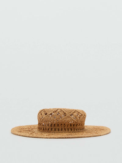 Mango Natural fibre hat with openwork details at Collagerie