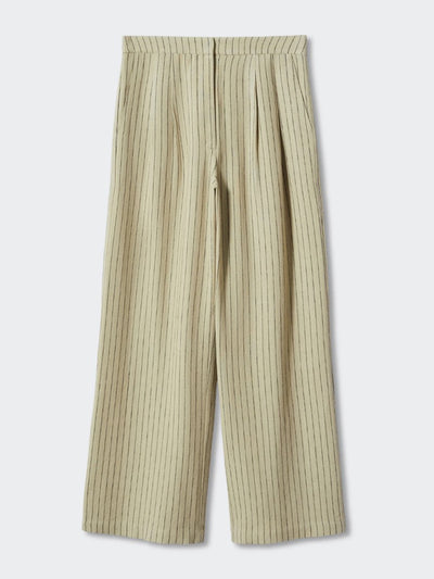 Mango Green pinstripe linen trousers at Collagerie