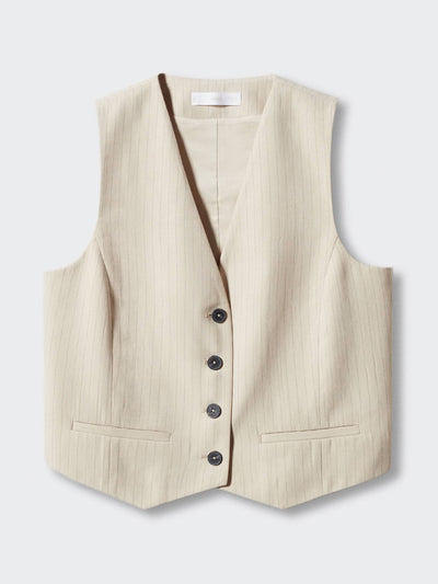 Mango Beige pinstriped waistcoat at Collagerie