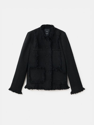 Mango Tweed jacket with frayed ends at Collagerie